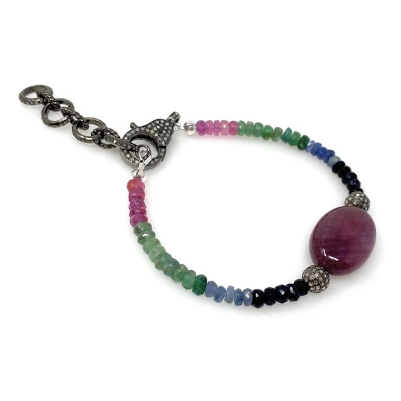 Natural Ruby, Emerald and Sapphire Pave Diamond Bracelet - Picture 6 of 9